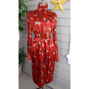 New Sara Campbell silk high collar red poppy dress